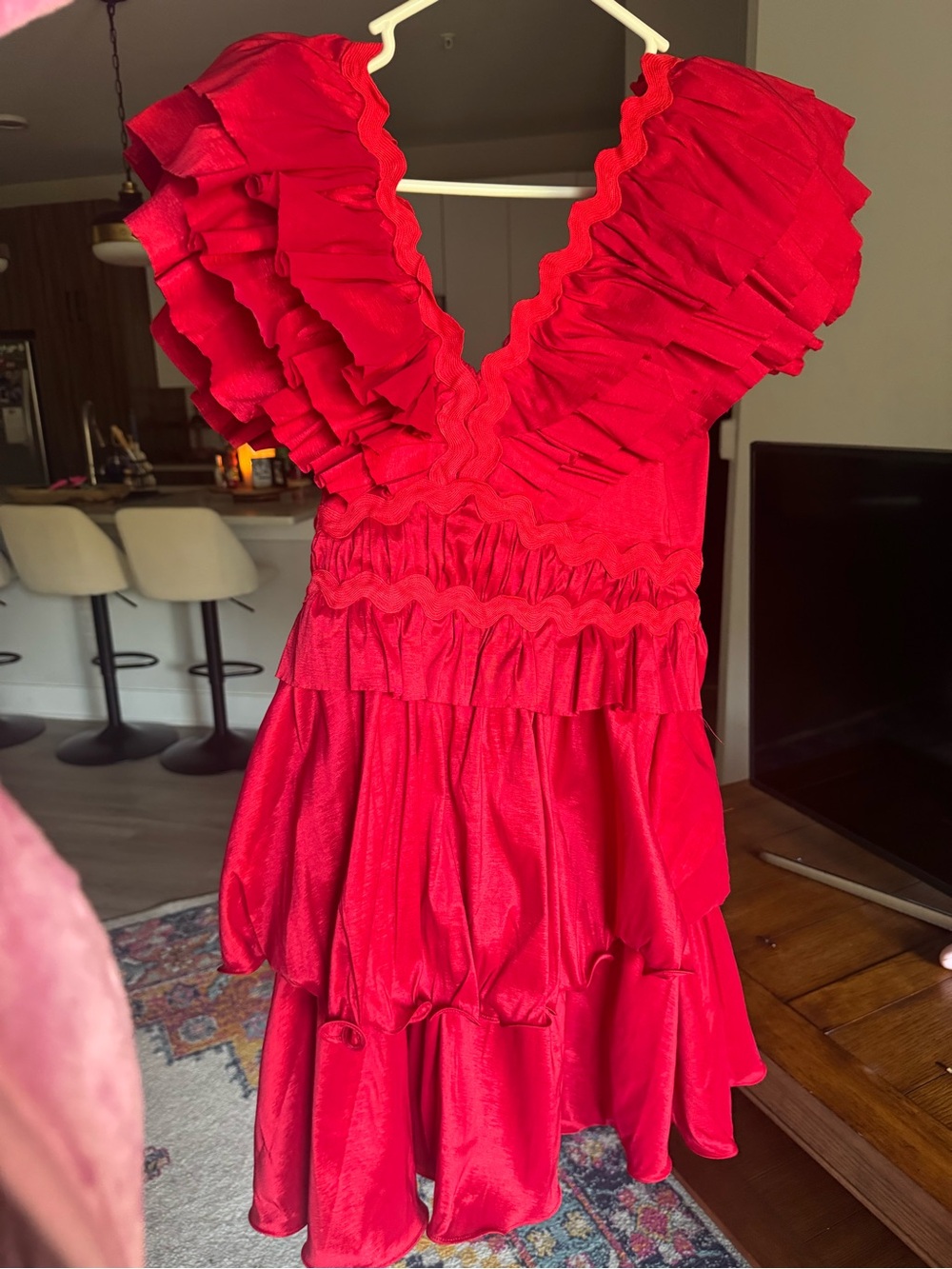 Beulahstyle Red Ruffled V-Neck Women's Dress (Worn Once)